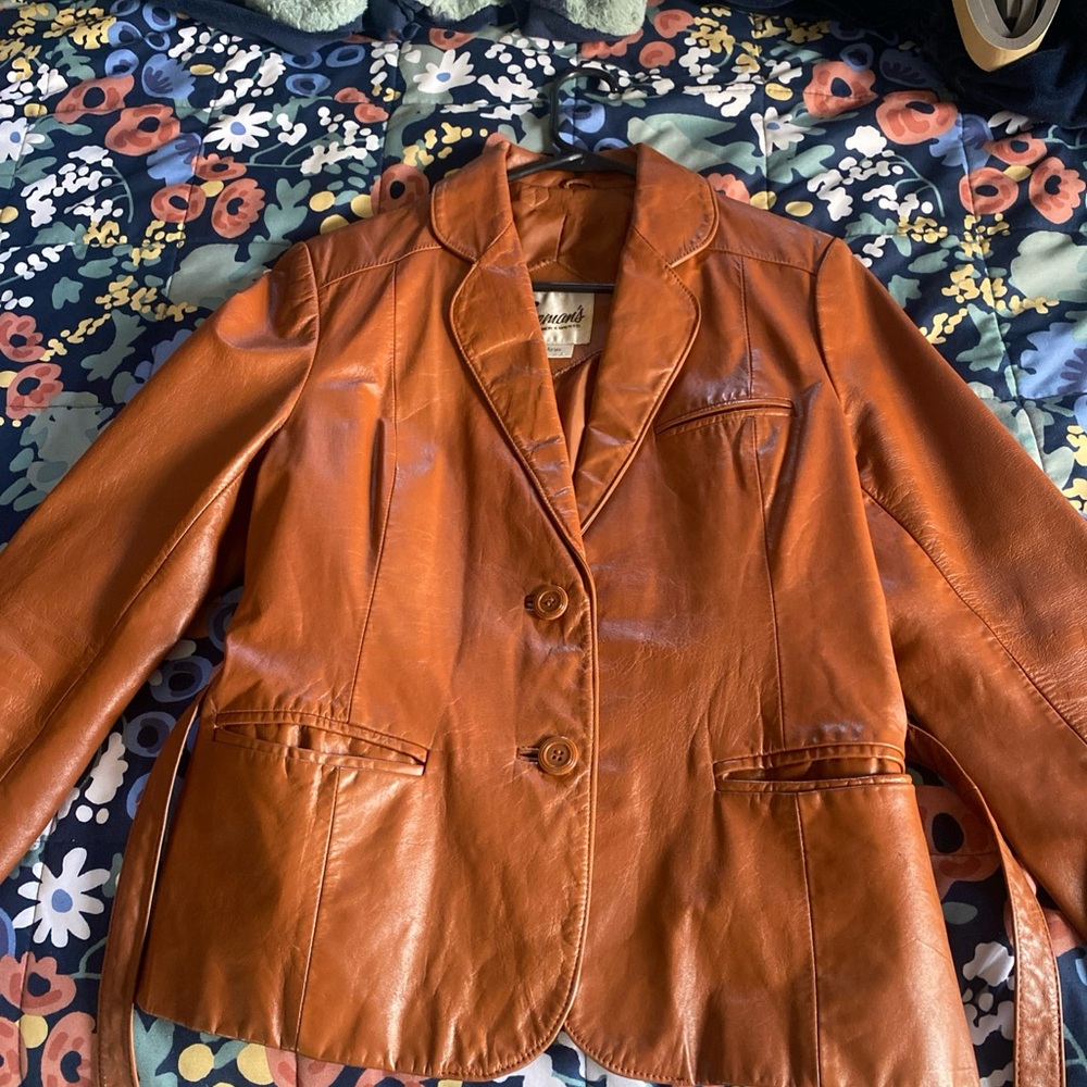 Vintage Bermans Brown Leather Experts Coat Jacket Woman’s Size 12